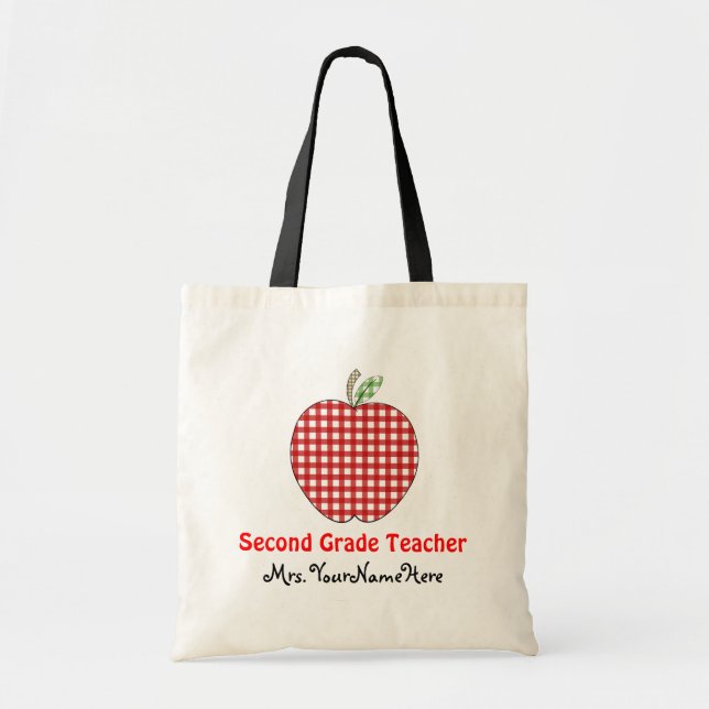 Second Grade Teacher Bag - Red Gingham Apple (Front)