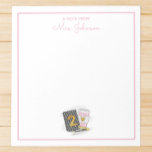 Second Grade Teacher Birthday Teacher Appreciation Notepad<br><div class="desc">This second grade teacher note card is perfect for thank you notes, notes for children, etc. Pattern has a black and white polka dot notebook with a gold two, heart coffee, ruler, pen and pencil. This black polka dot notebook design can be found on other items in my shop, PageCreativeDesigns....</div>