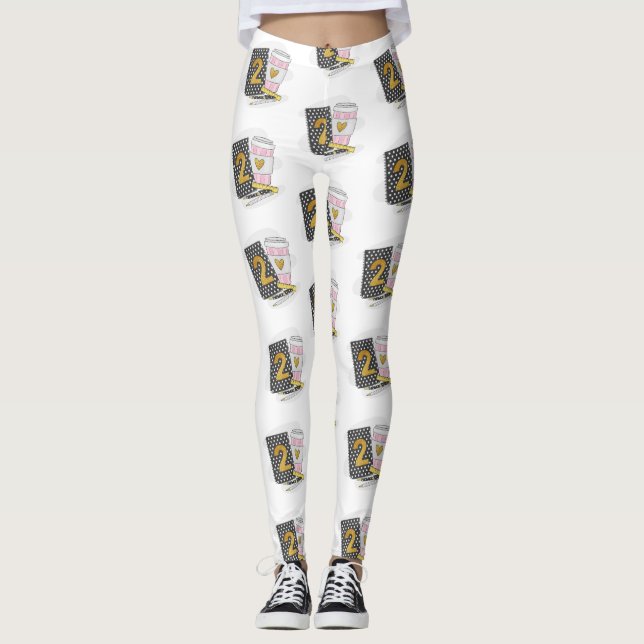 Second Grade Teacher Black Preppy Notebook Coffee Leggings (Front)