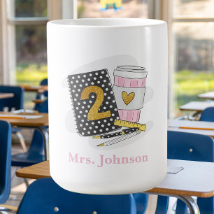 Second Grade Teacher Black Preppy Notebook Coffee Mug