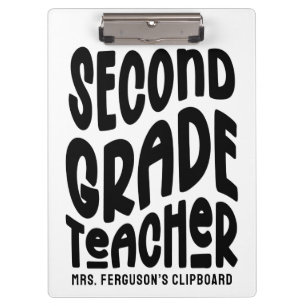 Second Grade Teacher Black Typography Design Clipboard