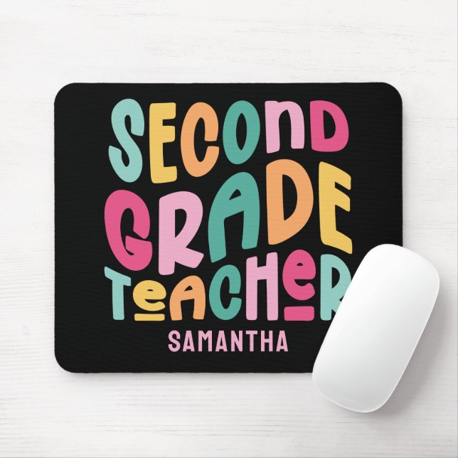 Second Grade Teacher Colourful Text Custom Mouse Mat (With Mouse)