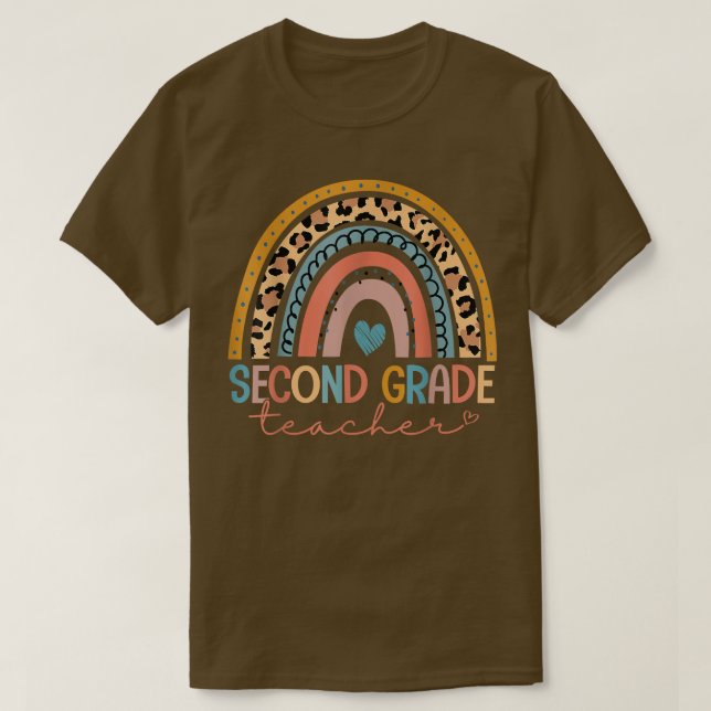 Second Grade Teacher Funny Leopard Rainbow Back To T-Shirt (Design Front)