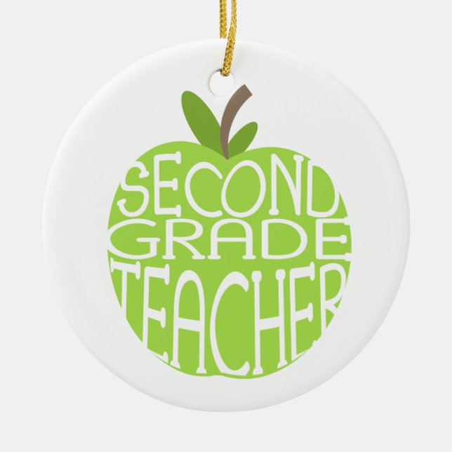 Second Grade Teacher Green Apple Ornament (Front)