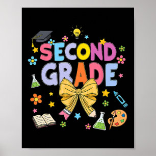 Second Grade Teacher Kids Coquette Bow Pencil Back Poster