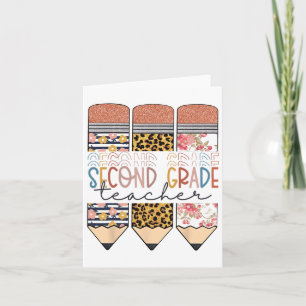 Second Grade Teacher Leopard Pencil First Day Of S Card