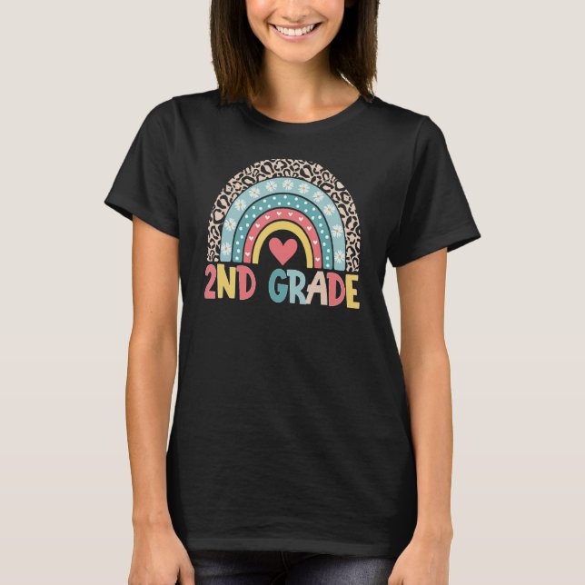 Second Grade Teacher Leopard Rainbow 2nd Grade Tea T-Shirt (Front)