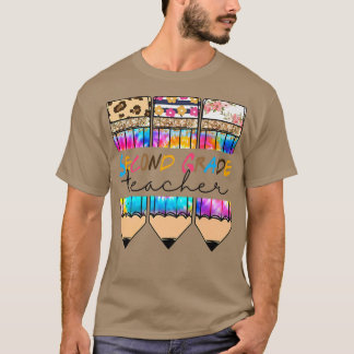 Second Grade Teacher Leopard Tie Dye Pencil Back T T-Shirt
