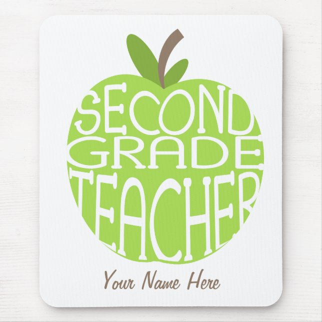 Second Grade Teacher Mousepad - Green Apple (Front)
