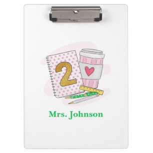 Second Grade Teacher Pink Notebook Coffee Custom Clipboard