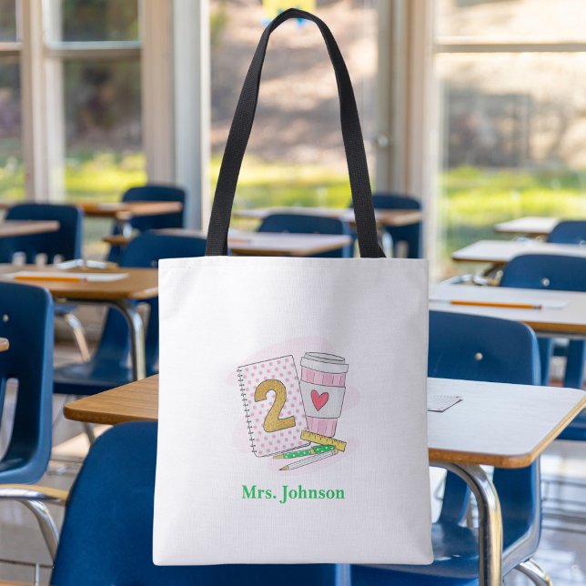 Second Grade Teacher Pink Preppy Notebook Coffee Tote Bag (Creator Uploaded)