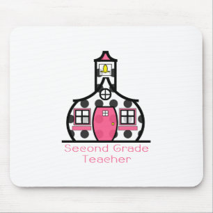 Second Grade Teacher Polka Dot Schoolhouse Mouse Mat