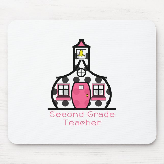 Second Grade Teacher Polka Dot Schoolhouse Mouse Mat (Front)