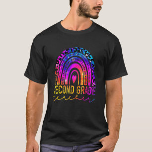 Second Grade Teacher Rainbow Leopard Tie Dye Back T-Shirt