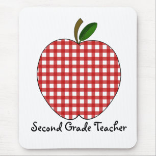 Second Grade Teacher Red Gingham Apple Mouse Mat
