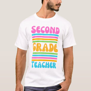 SECOND GRADE TEACHER Virbrant Colours Bubble Font T-Shirt