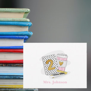 Second Grade Teacher White Preppy Notebook Coffee Card