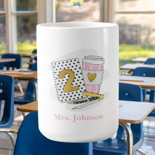 Second Grade Teacher White Preppy Notebook Coffee Mug