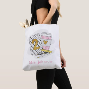 Second Grade Teacher White Preppy Notebook Coffee Tote Bag