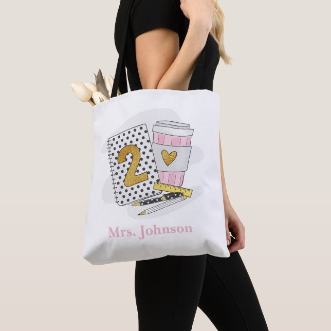 Second Grade Teacher White Preppy Notebook Coffee Tote Bag (Close Up)