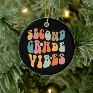 Second Grade Vibes Back To School Groovy School  Ceramic Tree Decoration
