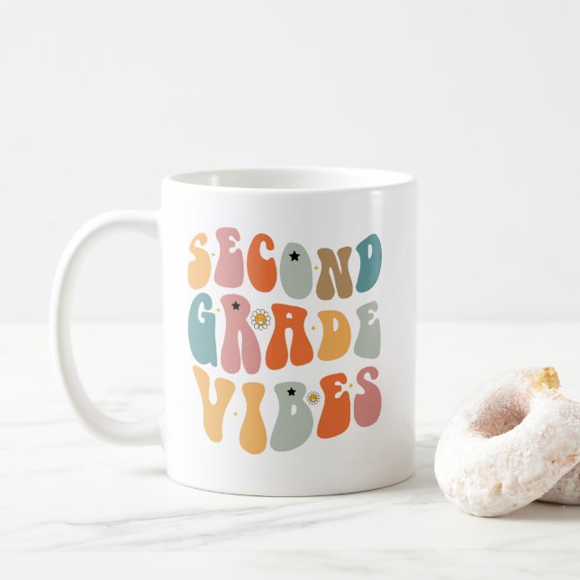 Second Grade Vibes Back To School Groovy School  Coffee Mug (With Donut)