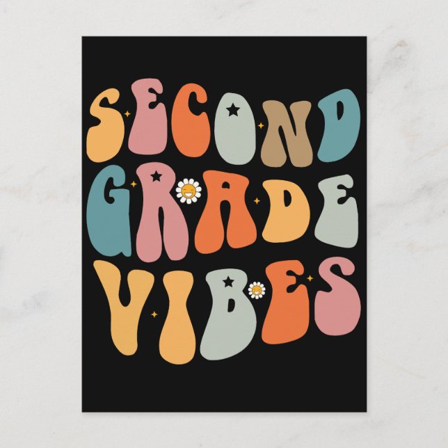 Second Grade Vibes Back To School Groovy School  Holiday Postcard (Front)