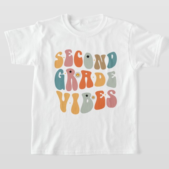 Second Grade Vibes Back To School Groovy School  T-Shirt (Laydown)