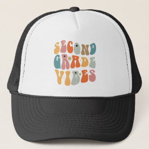 Second Grade Vibes Back To School Groovy School Trucker Hat