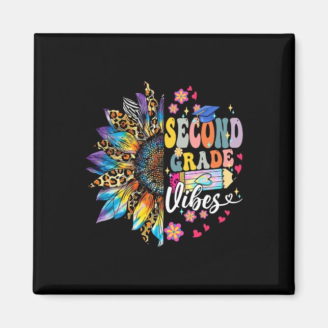 Second Grade Vibes Back To School Leopard Sunflowe Magnet (Front)