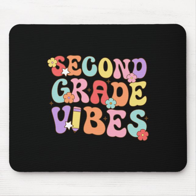 Second Grade Vibes Ck To School Retro 2nd Grade Te Mouse Mat (Front)