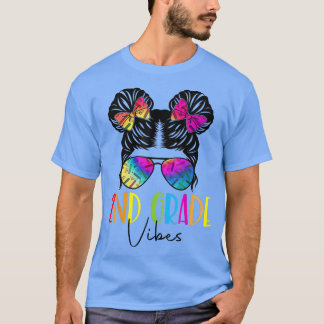 Second Grade Vibes Messy Bun Hair Tie Dye 2nd Grad T-Shirt