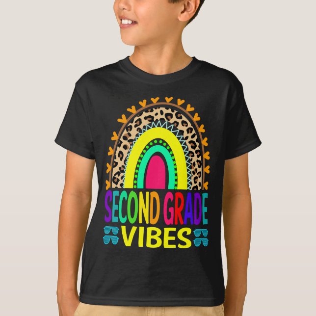 Second Grade Vibes Rainbow Leopard Back To School  T-Shirt (Front)