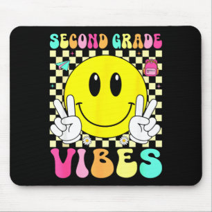Second grade vibes retro smile face back to school mouse mat
