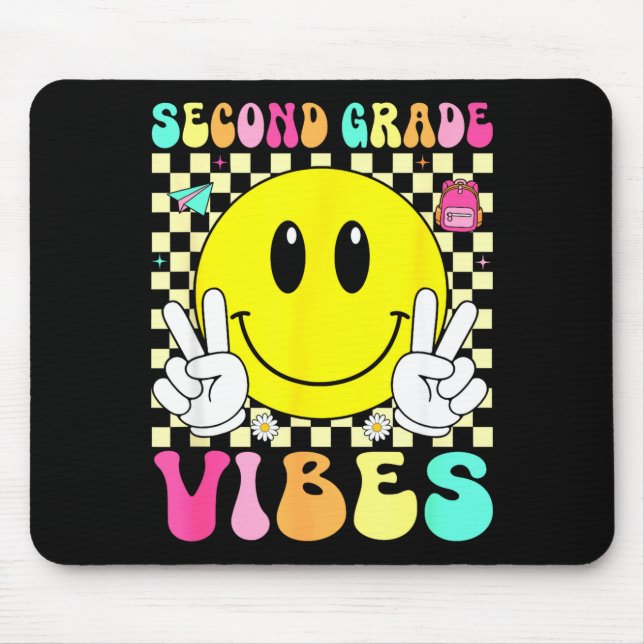 Second grade vibes retro smile face back to school mouse mat (Front)