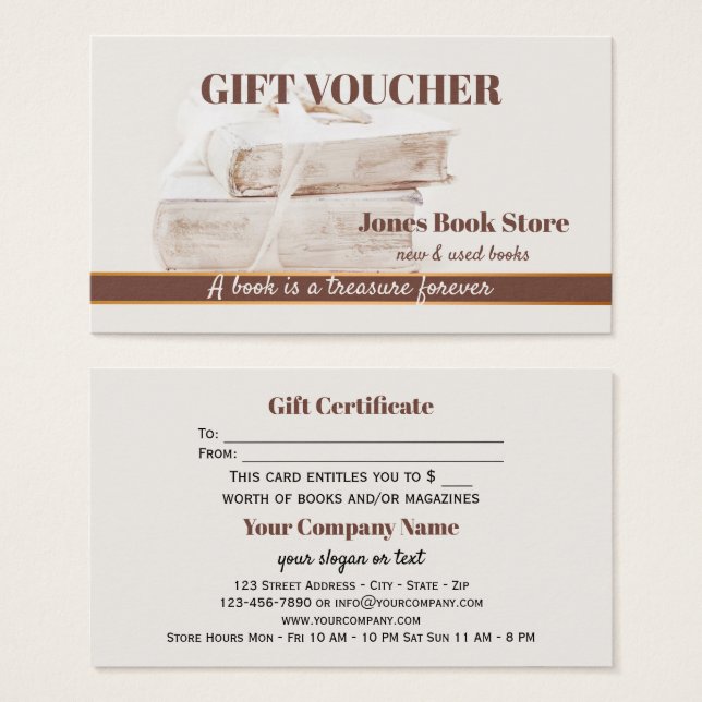 Second Hand and Used Books Gift Voucher Template (Front & Back)