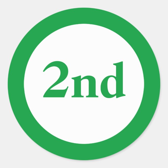 Second Place Award Green Classic Round Sticker (Front)