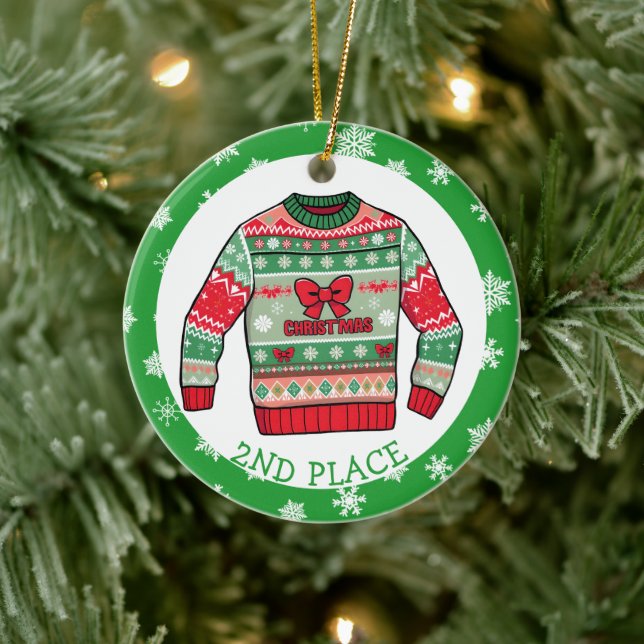 Second Place Ugly Sweater Winner Christmas Ceramic Tree Decoration (Tree)