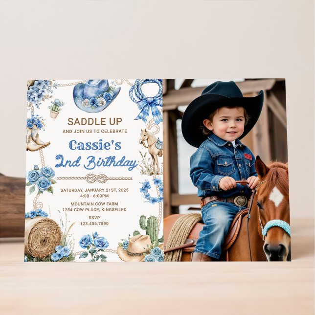 Second Rodeo Cowboy Wild West Birthday Party Invit Invitation (Creator Uploaded)