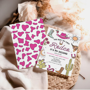 Second Rodeo Pink Western 2nd Birthday Invitation