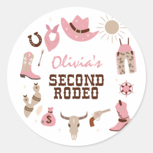 Second Rodeo Pink Western Cowboy 2nd Birthday Classic Round Sticker