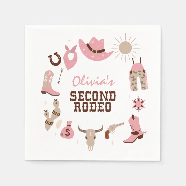 Second Rodeo Pink Western Cowboy 2nd Birthday Napkin (Front)