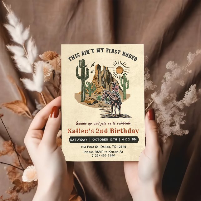 Second Rodeo Western Cowboy 2nd Birthday Invitatio Invitation (Creator Uploaded)