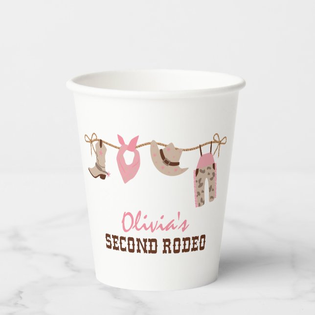 Second Rodeo Western Cowboy 2nd Birthday Paper Cups (Front)