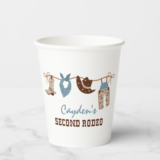 Second Rodeo Western Cowboy 2nd Birthday Paper Cups (Front)