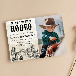 Second Rodeo Western Cowboy 2nd Birthday Photo Invitation
