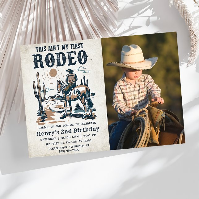 Second Rodeo Western Cowboy 2nd Birthday Photo Invitation (Creator Uploaded)
