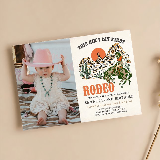 Second Rodeo Western Cowboy 2nd Birthday Photo Invitation (Creator Uploaded)