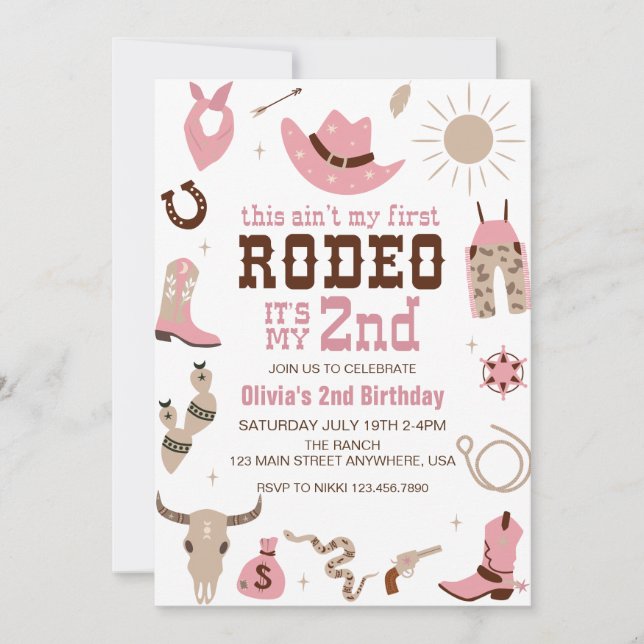 Second Rodeo Western Cowgirl 2nd Birthday Invitation (Front)