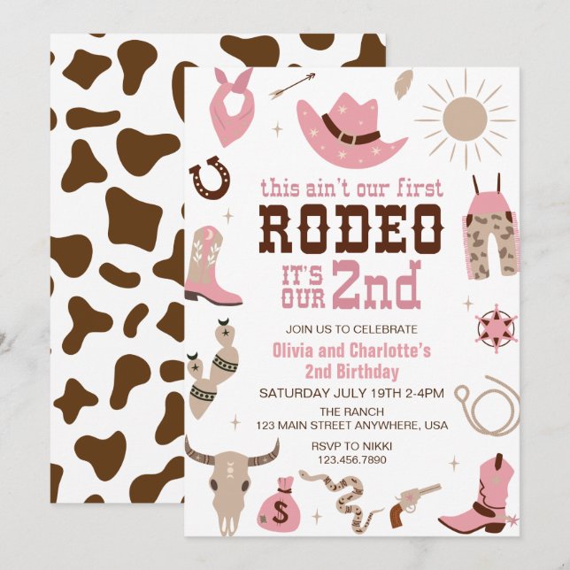Second Rodeo Western Cowgirl 2nd Birthday Invitation (Front/Back)